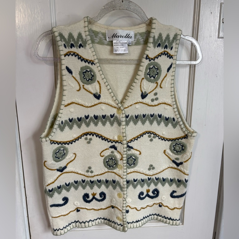 Vintage Marella Cream and Green Knit Vest